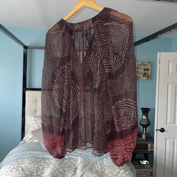 NEW Ulla Johnson Pauline Metallic Peasant Garnet Sheer Transparent Puff Sleeve 6 - Picture 7 of 10
